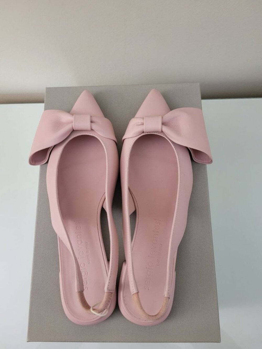 Sergio Levantesi Pink Bow Slingback Ballet Flats NIB Italian Leather Pointed Toe